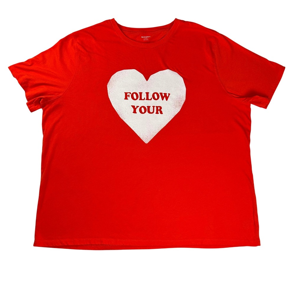 Old Navy Red Follow Your Heart Graphic T-Shirt Mens XXXXL 4XL Short Sleeve Tee